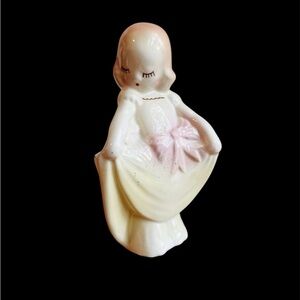 Vintage Curtsies Girl Planter Possibly Shawnee McCoy Ceramic 7" tall spring